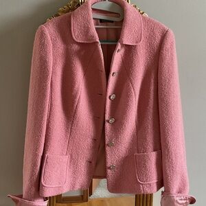 VTG Tahari Pink Boucle Wool Blend Textured Blazer Jacket Size 10